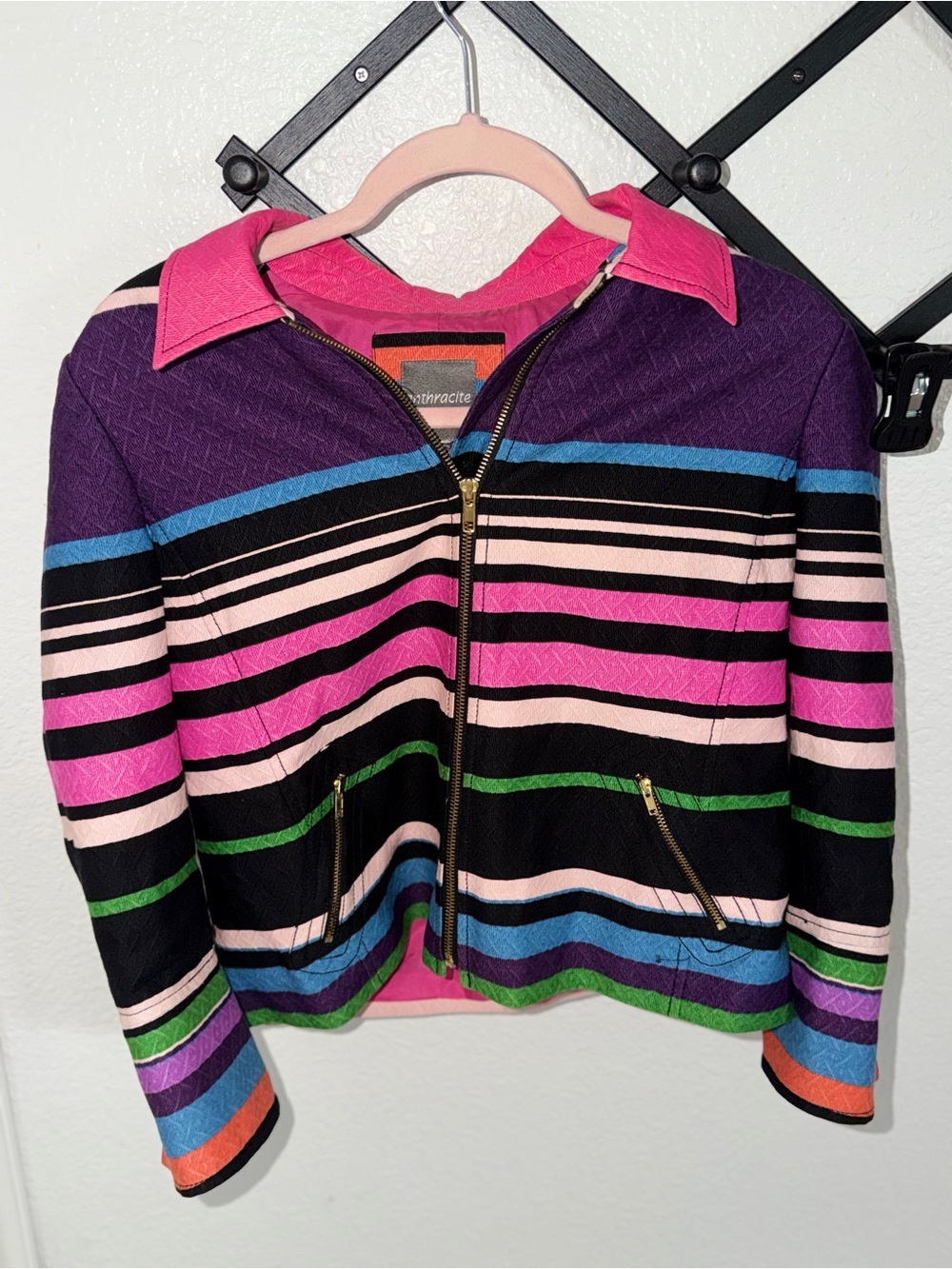 Anthracite by Muse Multicolor Striped Zip Jacket Medium Retro Colorblock - Picture 3 of 4
